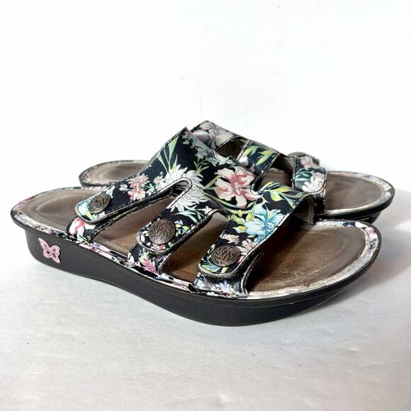 Alegria Shoes - Alegria Leather Adjustable Slide Leather Sandals Dinah Floral Iris EU Size 38